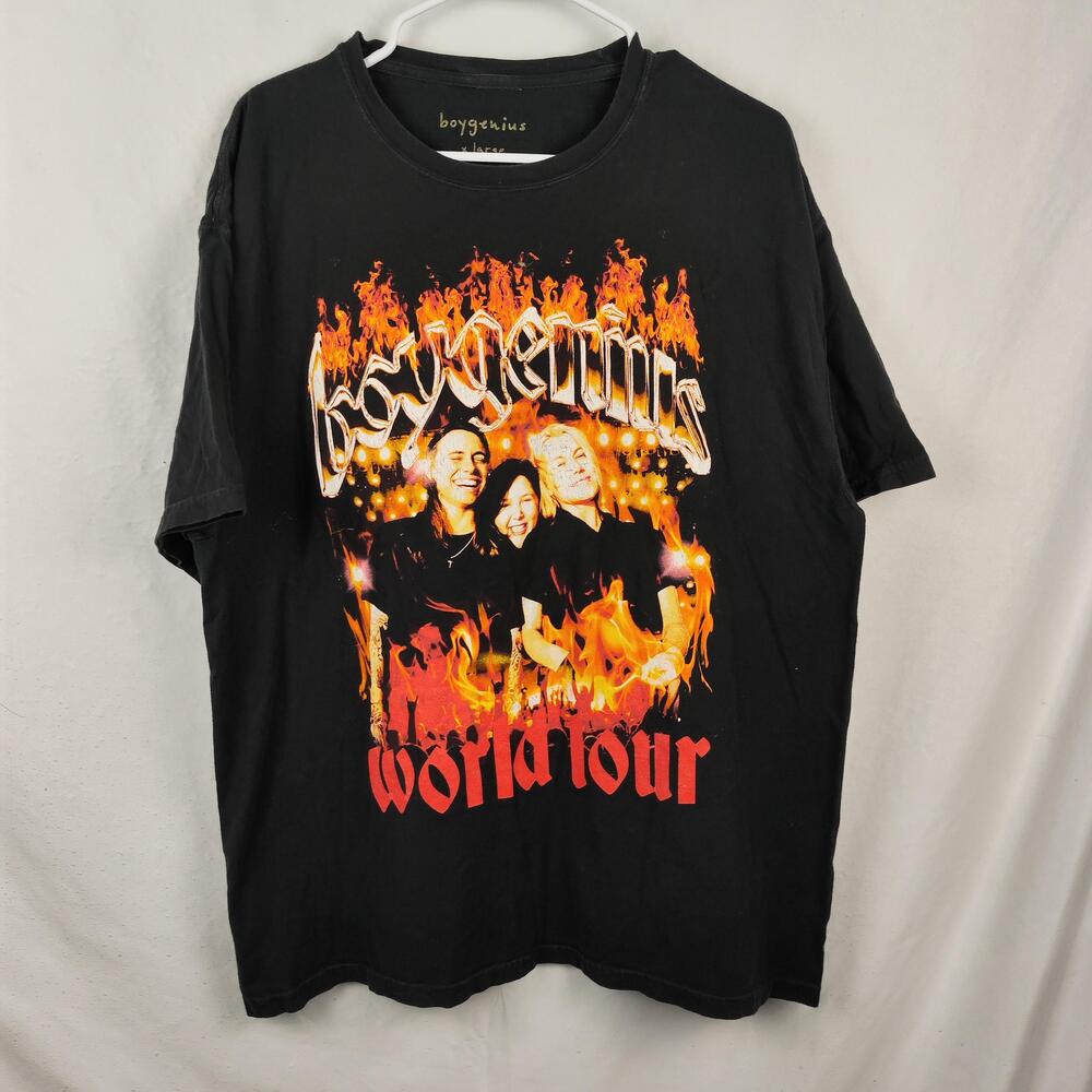 Boygenius Shirt Mens XL Black World Tour Flame Graphic Concert Band Tee